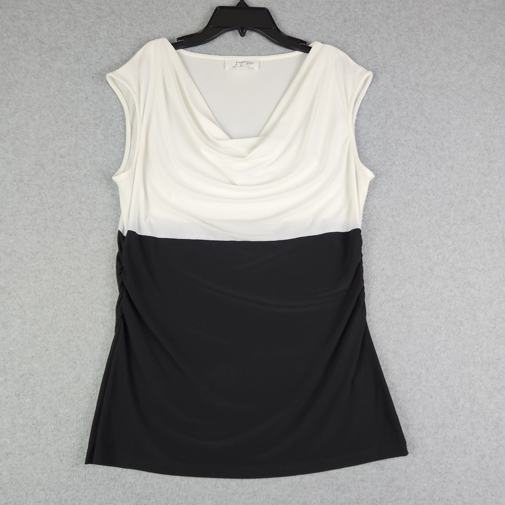 Josephine Studio Top Womens M Black White Cowl Neck Colorblock Sleeveless Ruched
